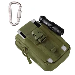 DFsucces 多機能ポーチ ウエストバッグ 携帯電話用ポケットがついたユーティリテ 仕事用 携帯収納バッグ カラビナ ナイロン ベルト掛け Molle対応 (ミリタリーグリーン) 1