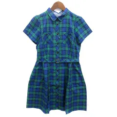 未使用品 バーバリーブルーレーベル BURBERRY BLUE LABEL タータンチェック ベルト付き シャツ ワンピース 半袖 ホースマーク ブルー グリーン 青 緑 38