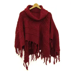 イング ポンチョ ニット タートルネック アウター レディース Mサイズ レッド系 INGNI 【中古】