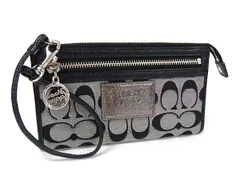 COACH コーチ シグネチャー キャンバス×レザー 財布 ウォレット マルチケース 小物入れ グレー系×ブラック系 DK7139