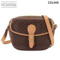 美品 セリーヌ CELINE マカダム ショルダー バッグ PVC レザー ブラウン ゴールド 金具 ヴィンテージ Macadam Shoulder Bag 90289486