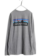 【お得なクーポン配布中!】 パタゴニア 両面 プリント 長袖 Tシャツ メンズ L / 古着 17年製 Patagonia アウトドア ロンT ロングスリーブ ロゴT P6 バックプリント 灰