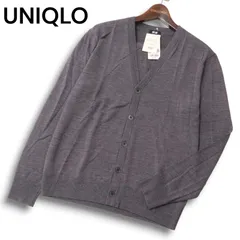 【新品 未使用】 UNIQLO ユニクロ 秋冬 ウール100％★ エクストラファイン メリノ Vネック カーディガン Sz.S メンズ グレー