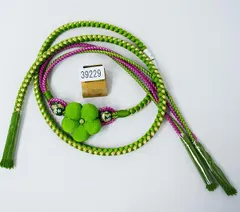 帯締め 正絹 飾り大 花飾り 梅の花 飾り玉 豪華金糸入 緑色 振袖 浴衣 NO39229