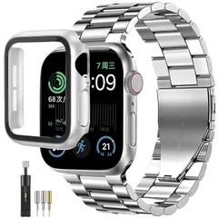 [ＦＡＬＳＡＤ] 新型 Apple Watchバンド ステンレス 46mm/42mm/44mm/40mm/45mm/41mm保護ケース付き 対応 Se/Se2/Series10/9/8/7/6/5/4 アップルウォッチ 交換バンド,iwatch メタル 金
