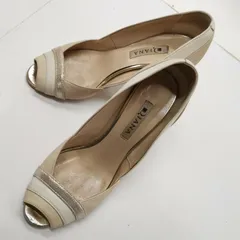 D.IANA ダイアナ オープントゥ パンプス ヒール ホワイト ベージュ 23cm レディース ヒール約8cm スエード レザー 切替#9116