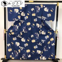☆ 夏着物 浴衣 有松鳴海本絞り 可愛い花柄模様 藍色 トール K-3580 浴衣 有松鳴海本絞り 可愛い花柄模様 藍色 トールサイズ K-3580