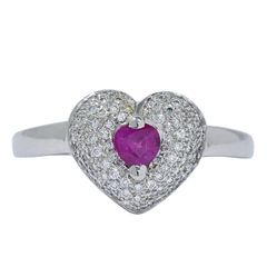 本物 ルビー 0.34ct ダイヤモンド 0.31ct K18 WG リング 指輪 11.5号 ホワイトゴールド レッド アクセサリー ジュエリー 中古 【フォロー割】