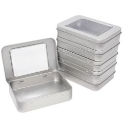 【在庫セール】6個セット レトロ 四角 (シルバー) ミニ 缶ケース 小物ケース 缶 蓋付き 小物入れ ブリキ缶 AZNABLE