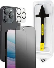 プレミアムガラスフィルム（PREMIUM GLASS FILM） 日本メーカーiPhone15Pro 覗き見防止+強化カメラ保護フィルム プライバシー保護。貼合機でズレない 埃除去 気泡なし(覗き見防止,  iPhone15Pro)