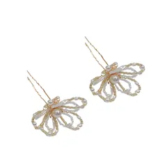 新品 EZ PEACH 髪飾り パール Ｕピン お花 キラキラ 髪留め 水引 ヘアアクセサリー レディース 結婚式 パーティー 入学式 お呼ばれ 卒業式 和装 成人式 振袖 浴衣 2本セット ヘアアクセサリー (Gold)