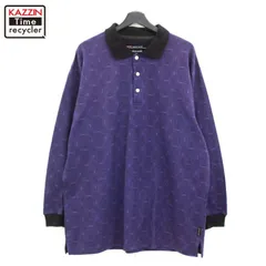 90s USA製 vintage CHAPSRalphLauren チャップスラルフローレン 総柄 長袖ポロシャツ メンズ 表記Lサイズ