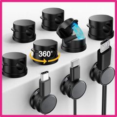 ブラック ケーブルホルダー 9個セット 360°回転 マグネット ケーブルクリップ 強力磁気 コードホルダー 両面テープ 多用途 配線収納 配線固定 コードクリップ 卓上 壁 車内 デスク 配線整理 USBケーブル type-c充電ケーブル 電源コード キーボ