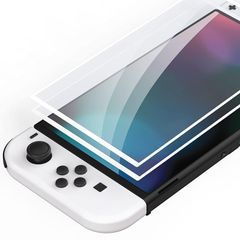 PlayVital Nintendo有機elに対応用グラススクリーンフィルム、Switch OLEDに対応用傷防止、バブルフリーHDクリア保護フィルム-2枚付き【ホワイトボーダー】