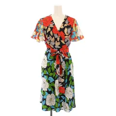 ダイアンフォンファステンバーグ DIANE von FURSTENBERG ラップワンピース 巻き フレア ひざ丈 半袖 Vネック 花柄 総柄 シルク 0 マルチカラー /BB ■GY41