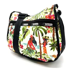 【美品】 Lesportsac レスポートサック ショルダーバッグ トートバッグ ハンドバッグ 総柄 ナイロン ホワイト 白色 ブラック 黒色 ユニセックス 男女兼用 メンズ レディース