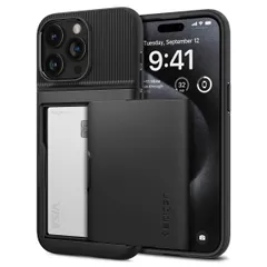 Spigen iPhone 15 Pro ケース 手帳型 カード 2枚 収納 耐衝撃 米軍MIL規格取得 レンズ保護 擦り傷防止 ワイヤレス充電 スリム・アーマー CS ACS06728 (ブラック)