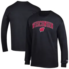 【送料無料】 チャンピオン メンズ Tシャツ トップス Men'sChampion Black Wisconsin Badgers Arch Over Logo Long Sleeve T-Shirt Wis Black