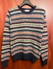 MADE IN ENGLAND製 michael ross Hand Framed ボーダー柄クルーネックウールセーター マルチカラー Sサイズ