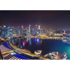 絵画風 壁紙ポスター (はがせるシール式) シンガポール マリーナ・ベイ 夜景 マーライオンはどこ？ キャラクロ SGP-001A2 (A2版 594mm×420mm) ＜日本製＞ ウォールステッカー お風呂ポスター