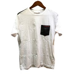 PRADA プラダ クルーネック ロゴ 切替 Tシャツ カットソー ホワイト 白 SJM979