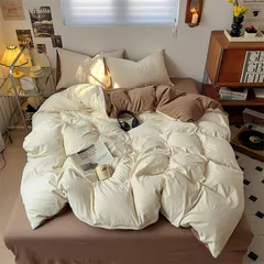 【新品】 Ovege 布団カバー 3点セット シングル ベージュ・ブラウン 掛け布団カバー ボックスシーツ 枕カバー 洋式・和式兼用 2方向ジッパー マイヤール 100％マイクロファイバー ピーチスキン加工 洗い替え速乾 0