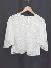 ◇ ⊂ ◎ GLOBAL WORK グローバルワーク レースドッキング 七分袖 ブラウス カットソー サイズS アイボリー系 レディース E  【1411130010705】