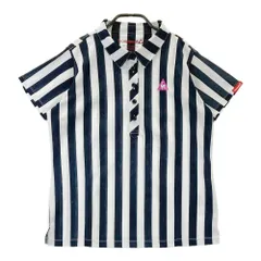 サイズ：L LE COQ GOLF ルコックゴルフ  半袖ポロシャツ 刺繍 ストライプ柄 ネイビー系 [240101481132] ゴルフウェア レディース ストスト