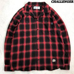 CHALLENGER L/S CHECK WORK SHIRT ワークシャツ オープンカラーシャツ 開襟シャツ オンブレチェック ロングスリーブ 長袖 Lサイズ レッド 赤 チャレンジャー