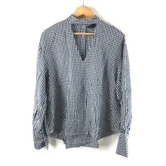 ザラウーマン ZARA WOMAN カットソー シャツ 長袖 カットアウト チェック柄 ボタン袖 ネイビー系 Sサイズ 2025033000245