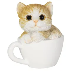 ウービア WOOBIA ビスケットとら猫のティーカップ 小 猫 トラ猫 置物 インテリア キャット