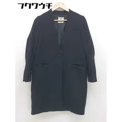 ■ nano universe ナノ ユニバース ノーカラー 長袖 コート サイズF ネイビー系 レディース 【中古】 【1104260011888】