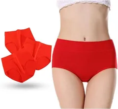 Homarina(ホマリナ) ショーツ レディース セット 3枚 深ばき 赤 オーガニック コットン ふんわり 綿 ハイウエスト パンツ お腹 すっぽり 下着 美尻 深め 女性(浅いタイプ,  M)