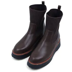 maschietta マスチェッタ ニットブーツ ダークブラウン 厚底 防水 3E 幅広設計 軽量 防滑 タンクソール ハーフブーツ ミドルブーツ カジュアルブーツ 秋冬 女性用 レディース