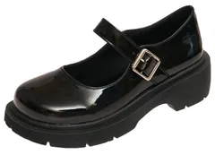 [ジョセファ ロレーヌ] メリージェーン パンプス 厚底ローファー シューズ レディース 韓国 オシャレ 可愛い カワイイ ファッション ヒール サンダル 夏 秋 冬 ロリータ 女性 ゴスロリ ギャル 地雷 女子 スニ [エナメルブラック] [22.5 cm]