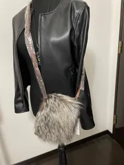 サコッシュ フォックス付き PU ショルダーバッグ レディース ポシェット 斜め掛け