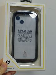 未開封品 iFace iPhone 14 専用 ケース クリア 強化ガラス (ブラック)【アイフェイス アイフォン14 耐衝撃 透明 ストラップホール】