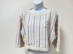 CHANEL シャネル レディース ニット セーター トップス ホワイト ピンク ブルー ライン カシミア サイズ：36 P74728K10726 美品