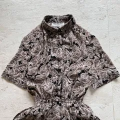 昭和レトロバラ柄半袖ロングワンピース透け素材総柄モノトーンフリーサイズac