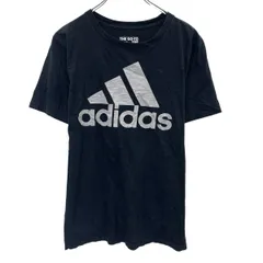 adidas ロゴTシャツ M ブラック ホワイト アディダス プルオーバー ビッグロゴ スポーティー 古着卸 アメリカ仕入 a704-5220