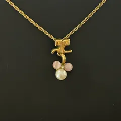 【Courrèges】クレージュ ヴィンテージ ネックレス ロゴ×ピンク石×パール調　0926003