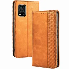 mi 10 lite ケース 手帳  チェック柄 合革 レトロ 手帳 ケース 【Color】 キャメル