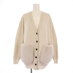 ボールジー BALLSEY トゥモローランド ウールポリエステルミラノリブファーポケットカーディガン ニット 長袖 Vネック フェイクファー 切替 S ライトベージュ 11-02-24-02206 /BB
