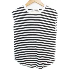 フリークスストア FREAKS STORE ニット カットソー ワッフル ノースリーブ クルーネック ボーダー柄 F 白 黒 ホワイト ブラック /FF20