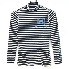 【超美品】パーリーゲイツ ハイネックインナーシャツ 黒×白 ボーダー 袖ロゴ レディース 0(S) ゴルフウェア PEARLY GATES