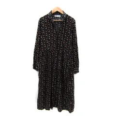 ニコルクラブ NICOLE CLUB 179/WG シャツワンピース ロング丈 マキシ丈 長袖 スキッパーカラー 花柄 マルチカラー 38 M 黒 ブラック /SY10