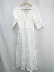 ◇ ⊂ who's who Chico Ｖネック レース 七分袖 ロング丈 ワンピース サイズＦ ホワイト レディース E  【1502060020435】