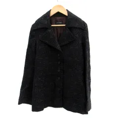 ジオスポーツ GIO SPORT テーラードジャケット ミドル丈 シングルボタン 総裏地 総柄 刺繍 ウール 40 ダークブラウン 茶 黒 ブラック /SM44