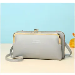 ☆ グレー ☆ スマホショルダー 財布 レディース おしゃれ hksd1010 お財布 ショルダー スマホショルダー レディース おサイフショルダー お財布ショルダー ショルダーバッグ お財布ポシェット スマホポーチ 長財布 長サイフ ミニショルダー