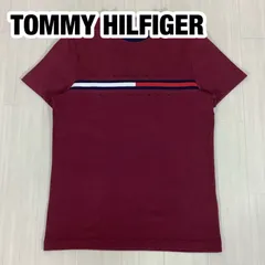 良品 TOMMY HILFIGER トミーヒルフィガー 半袖Tシャツ XS 杢カラー ボルドー 刺繍ビッグロゴ 着丈67cm 肩幅39cm 身幅(脇下)45.5cm 袖丈19cm【古着】